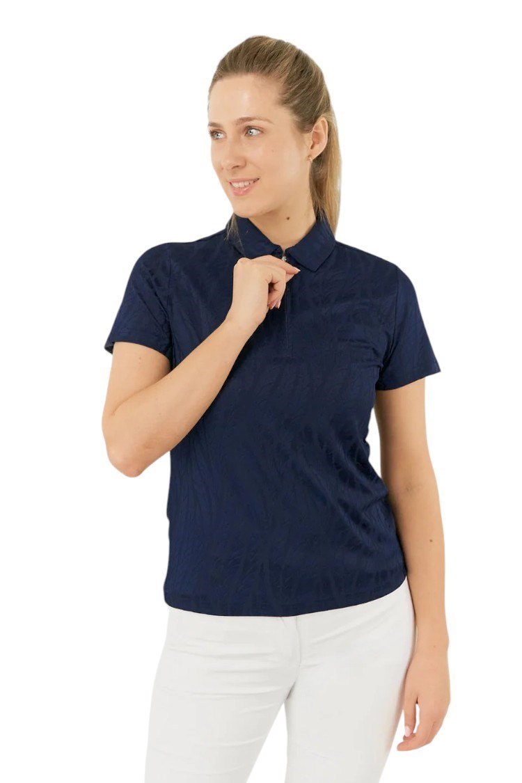 Picture of Pure Golf Ladies Freya Jacquard Short Sleeve Polo - Navy