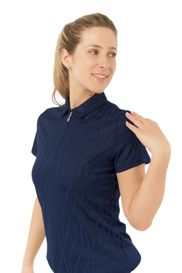 Picture of Pure Golf Ladies Freya Jacquard Short Sleeve Polo - Navy