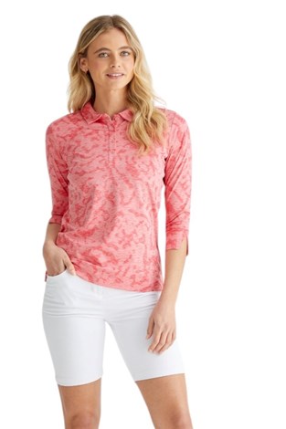 Show details for Ping Ladies Lunette 3/4 Sleeve Jacquard Golf Polo Shirt - Sweet Pea