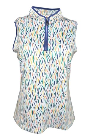 Show details for JRB Ladies Sapphire Blue Patterned Sleeveless Polo - Blue Print