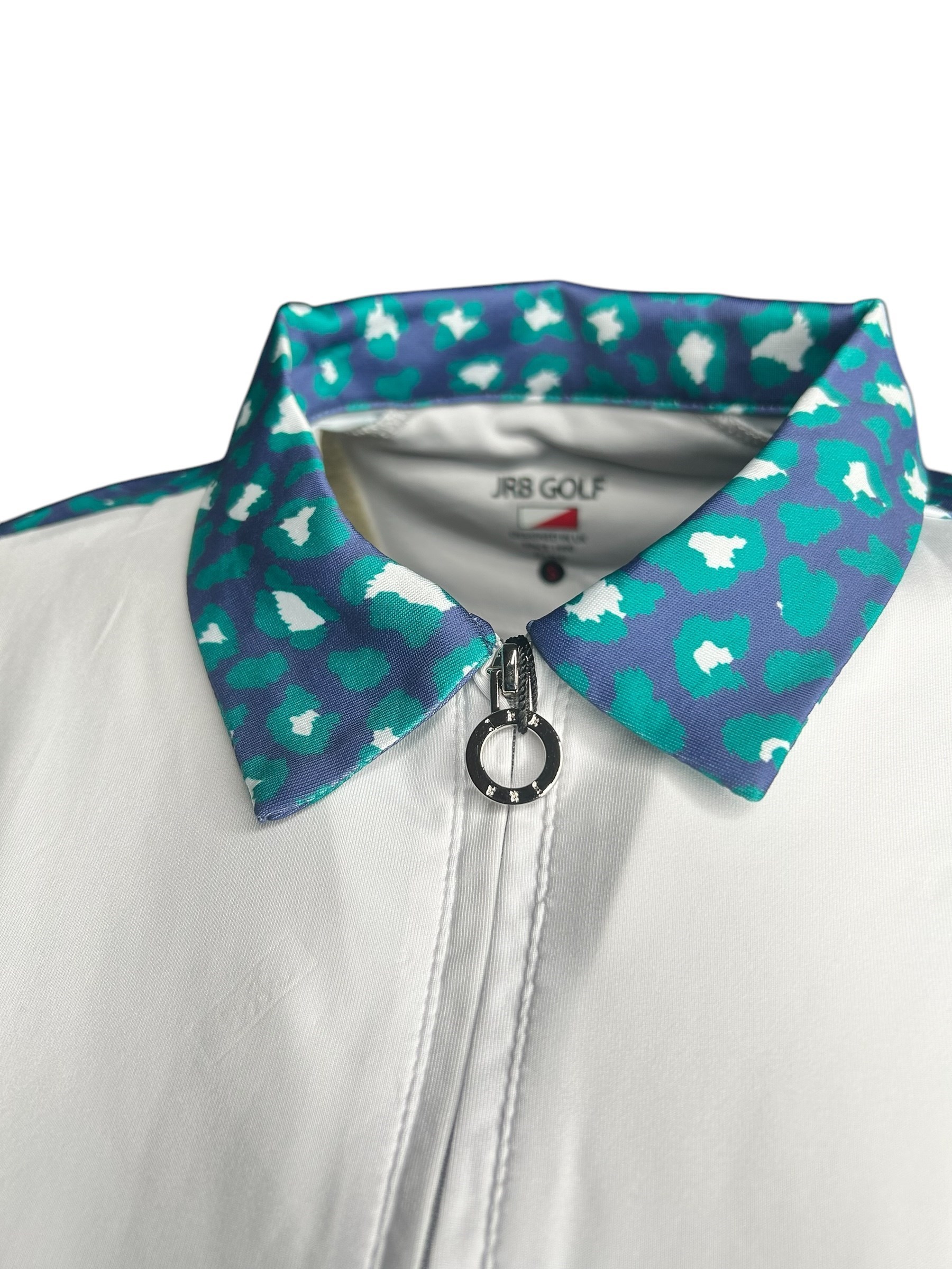 Picture of JRB Ladies Patterned Collar Sleeveless Top - White / Lapis Green Print