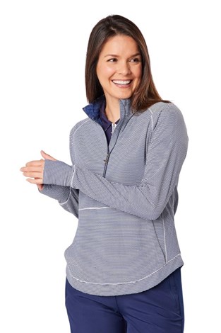 Show details for Swing out Sister Ladies Lottie Stripe ¼ Zip - Midnight Navy / White