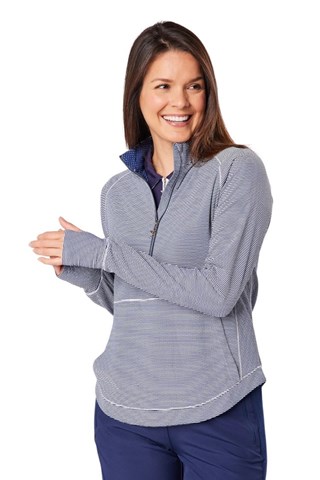 Picture of Swing out Sister Ladies Lottie Stripe ¼ Zip - Midnight Navy / White