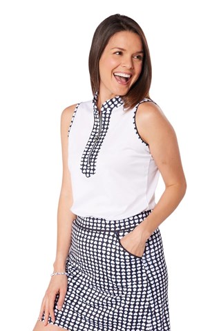 Picture of Swing out Sister Ladies Zest Pattern Pique Sleeveless Polo - White / Love Golf
