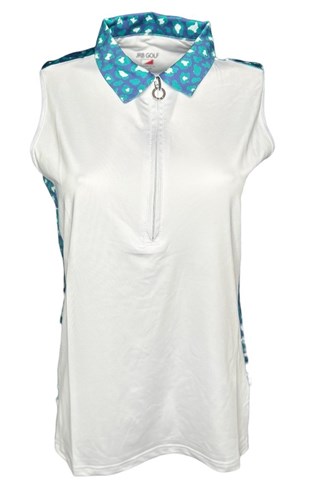 Picture of JRB Ladies Patterned Collar Sleeveless Top - White / Lapis Green Print