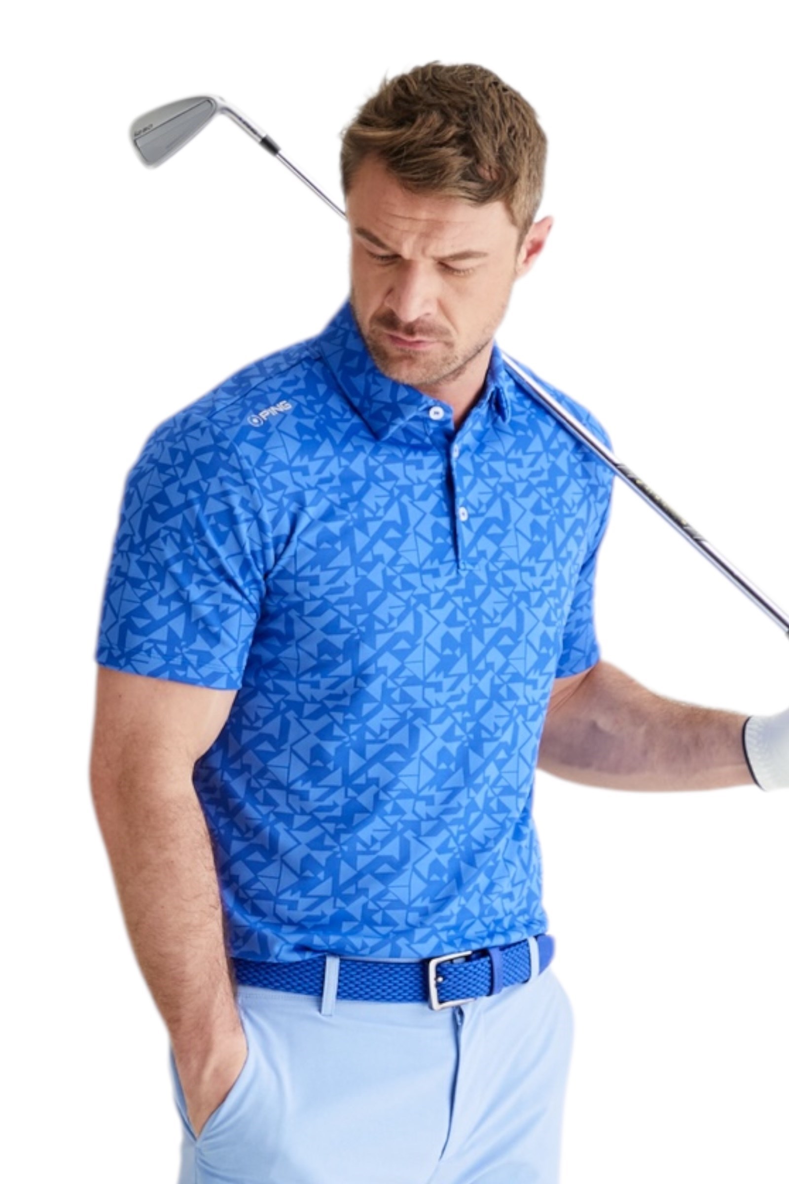 Picture of Ping zns Men's Geo-Camo Jacquard Golf Polo - Ultra Blue - XXL ONLY
