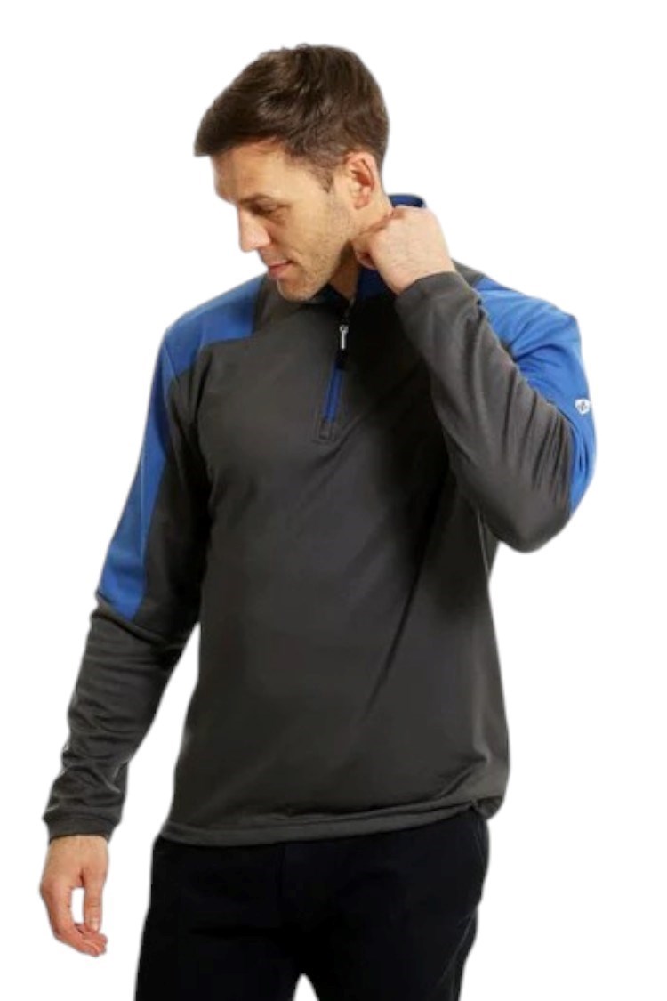 Picture of Island Green Men's Lined Wind Stopper 1/4 Zip Top - Charcoal / Royal