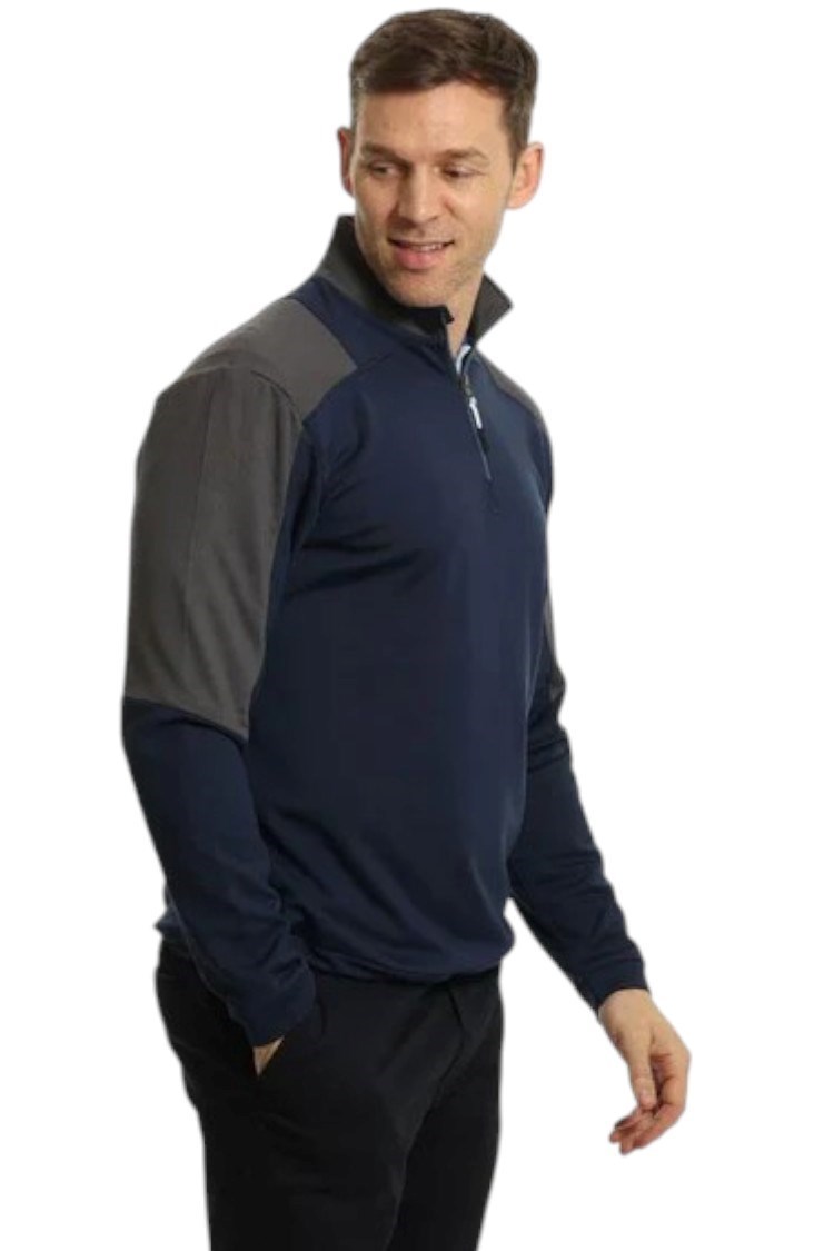 Picture of Island Green Men's Lined Wind Stopper 1/4 Zip Top - Navy / Charcoal