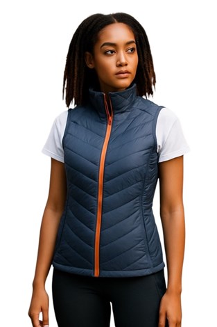 Show details for Sunderland of Scotland Ladies Alaska Bonded Quilted Gilet - Navy / Coral Shell Print