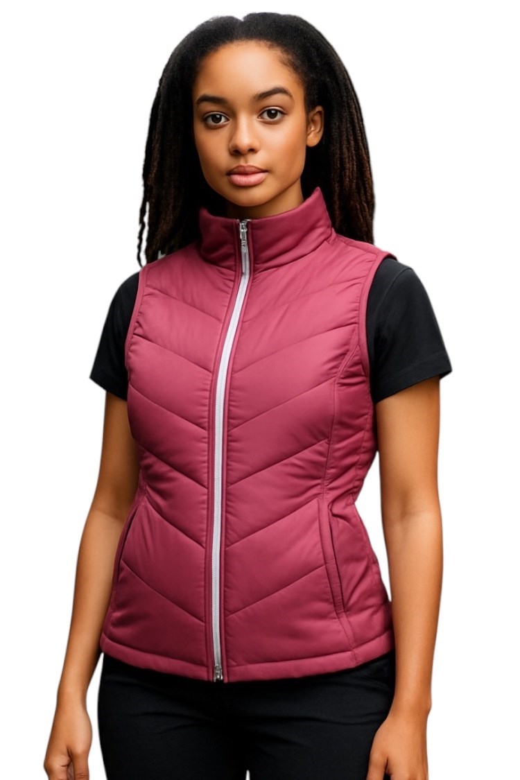 Picture of Sunderland of Scotland Ladies Alaska Bonded Quilted Gilet - Mulberry / Silver