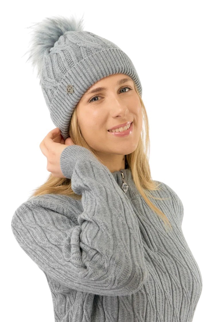 Picture of Pure Golf Ladies Margot Knit Waterproof Bobble Hat - Charcoal Grey