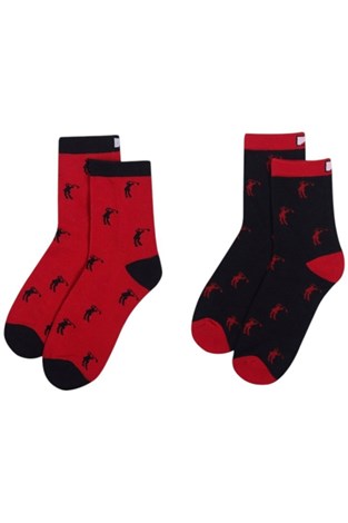 Show details for JRB Ladies Ankle Socks - 2 Pack - Black / Red