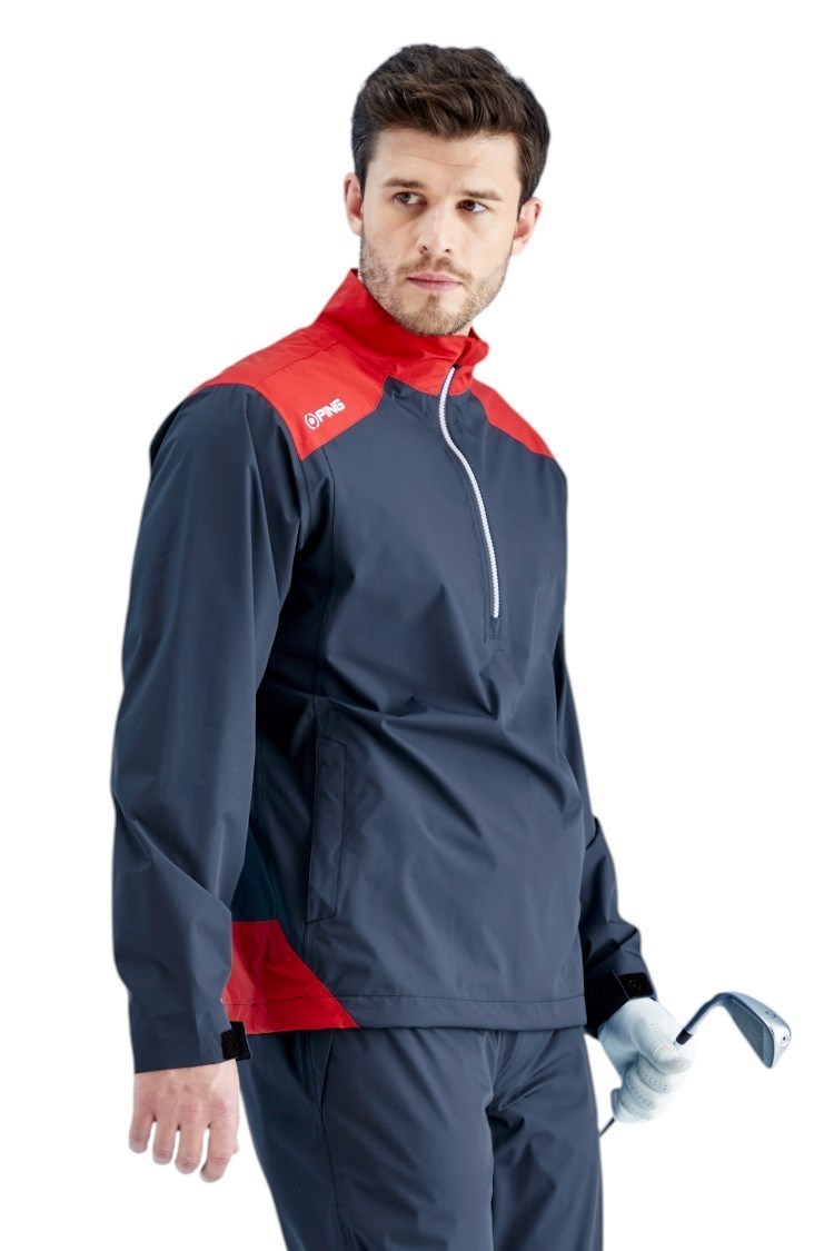 Picture of Ping Men's AquaDrive Half Zip Waterproof Jacket - Oxford Blue / Classic Red