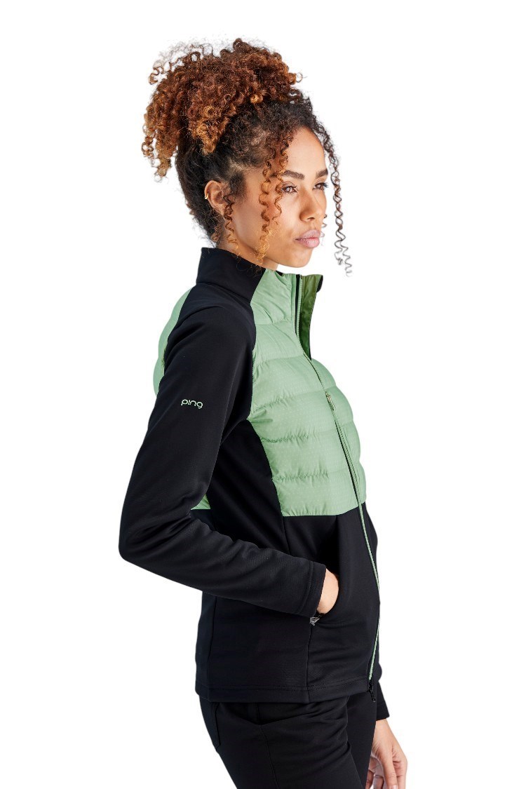 Picture of Ping Ladies Clare Zoned Fleece Jacket - Black / Eucalyptus Multi