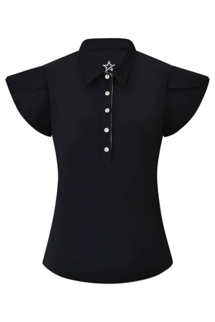 Picture of Swing out Sister Ladies Breeze Fluted Cap Sleeve Polo - Pitch Black