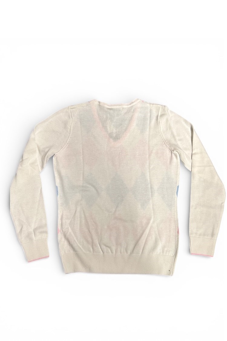 Picture of Green Lamb Ladies Brigitte Argyle Sweater - White / Blue / Pink