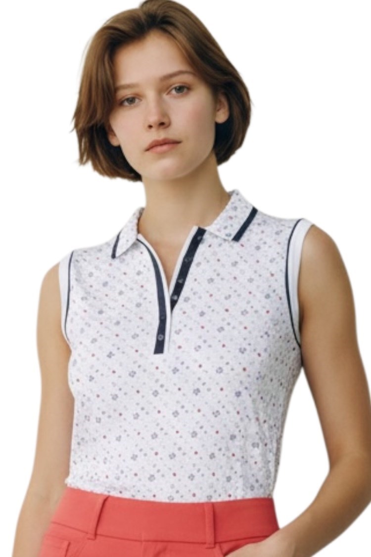 Picture of Callaway Ladies Allover Geometric Strawberry Polo Shirt - Brilliant White 123