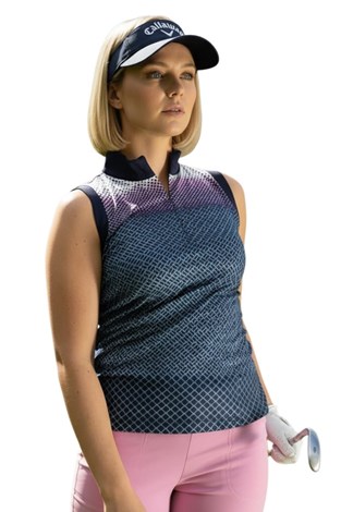 Show details for Callaway Ladies Zip Mock Gradient Printed Geo Polo - Peacoat 410