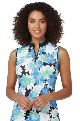 Show details for Callaway Ladies Printed Floral Zip Mock Top - Caviar 002