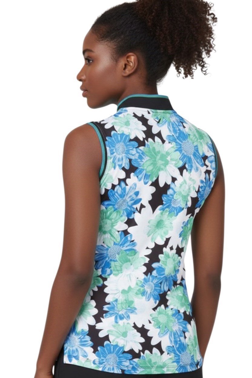 Picture of Callaway Ladies Printed Floral Zip Mock Top - Caviar 002