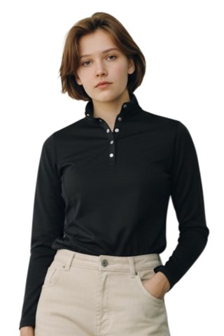 Picture of Callaway Ladies Thermal Long Sleeve Fleece Back Jersey Polo - Caviar
