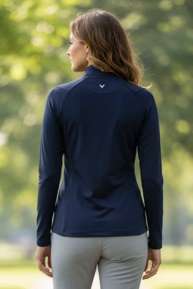 Picture of Callaway Ladies Thermal Long Sleeve Fleece Back Jersey Polo - Peacoat 410