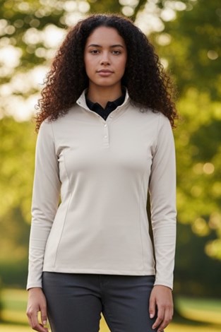 Show details for Callaway Ladies Thermal Long Sleeve Fleece Back Jersey Polo - Chateau Grey
