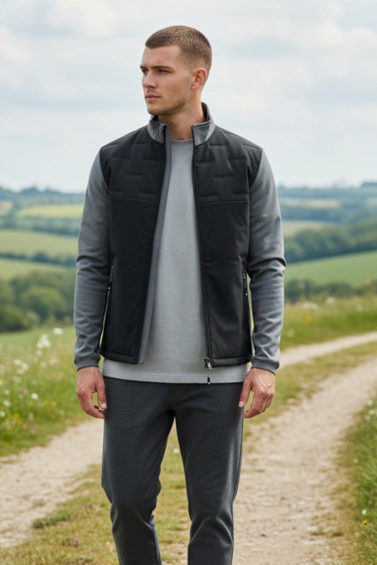 Picture of Island Green Men’s Padded Jacket with Stretch Panels - Black / Charcoal