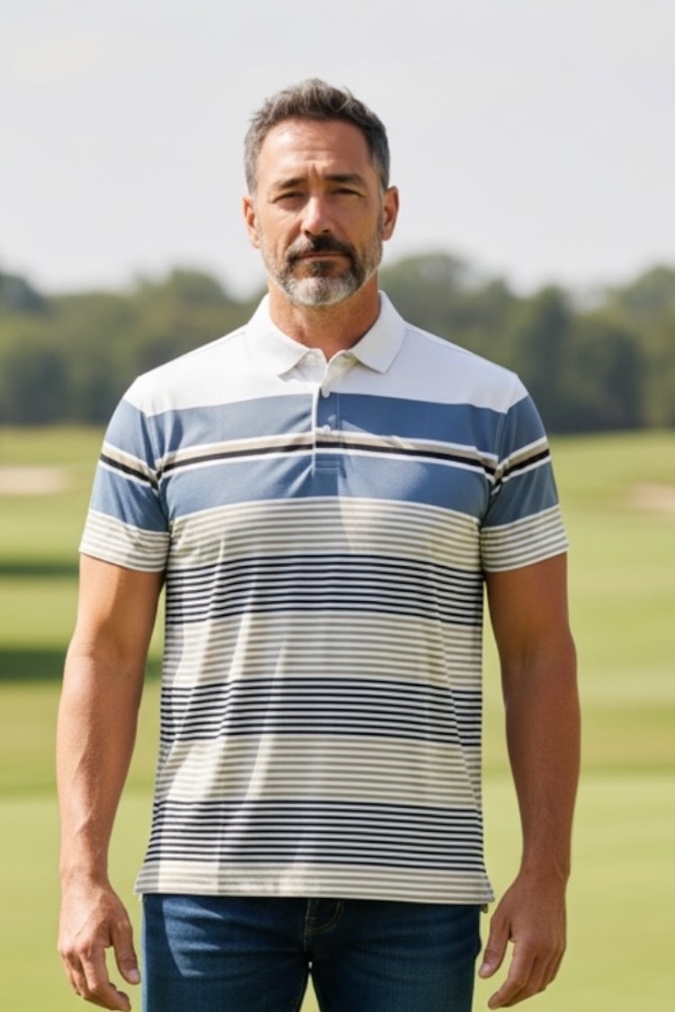 Picture of Abacus Men's Devon Polo Shirt - White / Khaki