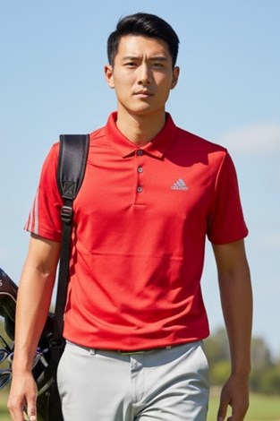 Show details for adidas Men’s Climacool 3 Stripe Polo - Power Red