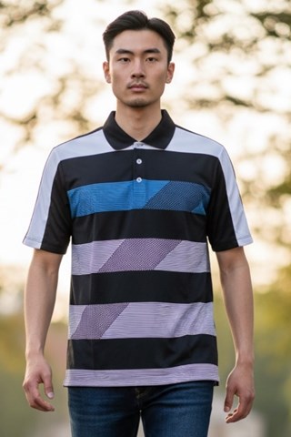 Picture of adidas Men's Clima Chill Stripe Block Polo - Black / Solar / White