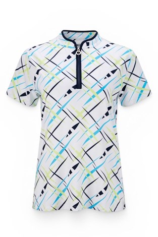 Show details for JRB Ladies Cross Print Short Sleeve Polo - White / Navy / Lime / Blue
