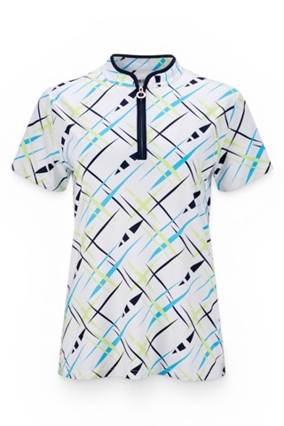 Picture of JRB Ladies Cross Print Short Sleeve Polo - White / Navy / Lime / Blue