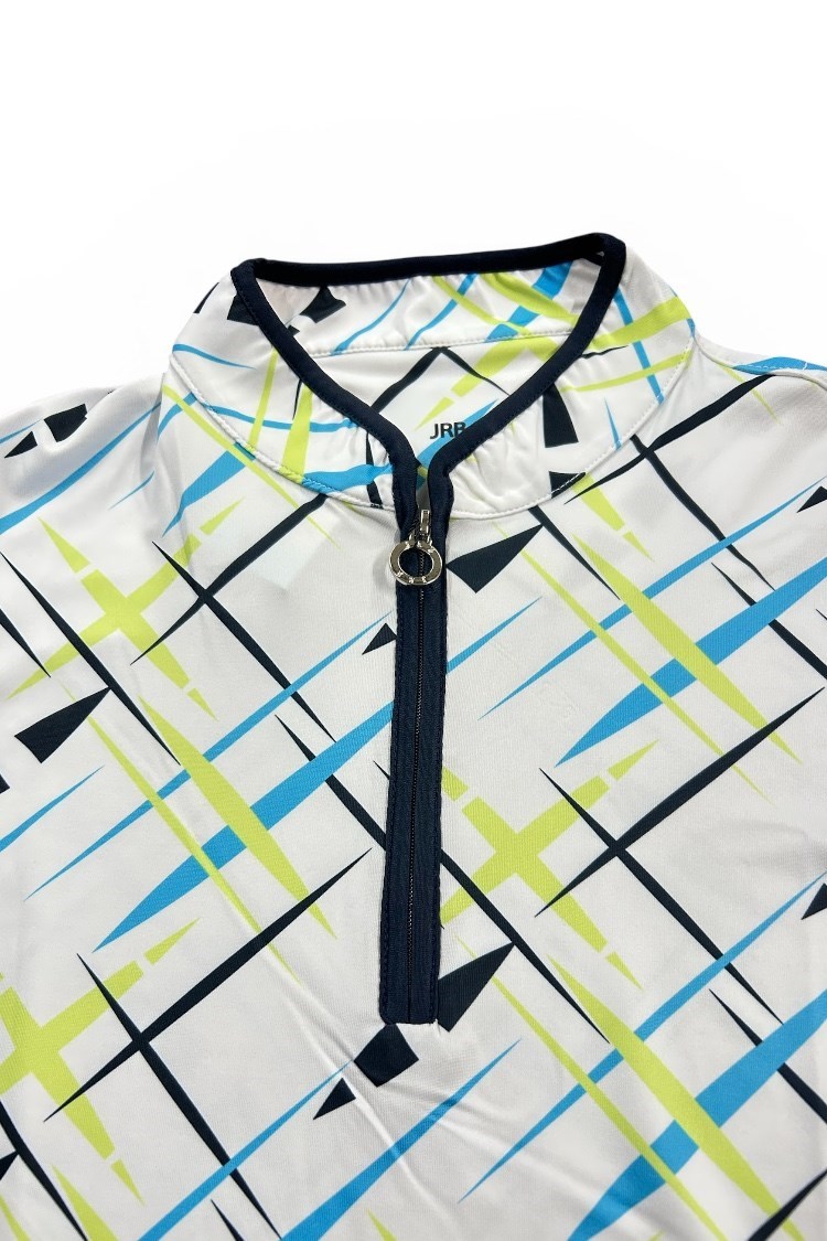 Picture of JRB Ladies Cross Print Short Sleeve Polo - White / Navy / Lime / Blue