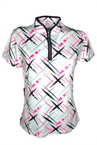 Picture of JRB Ladies Cross Print Short Sleeve Polo - White / Black / Grey / Pink