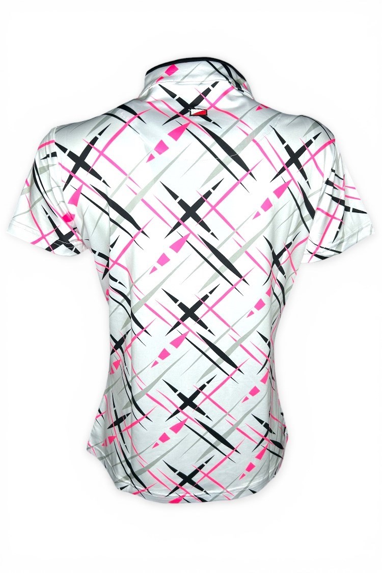 Picture of JRB Ladies Cross Print Short Sleeve Polo - White / Black / Grey / Pink