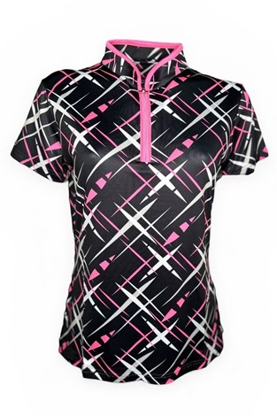 Show details for JRB Ladies Cross Print Short Sleeve Polo - Black / White / Pink /Grey