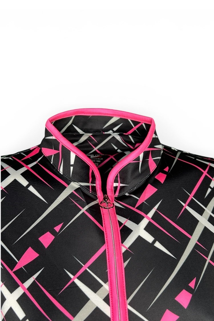 Picture of JRB Ladies Cross Print Short Sleeve Polo - Black / White / Pink /Grey