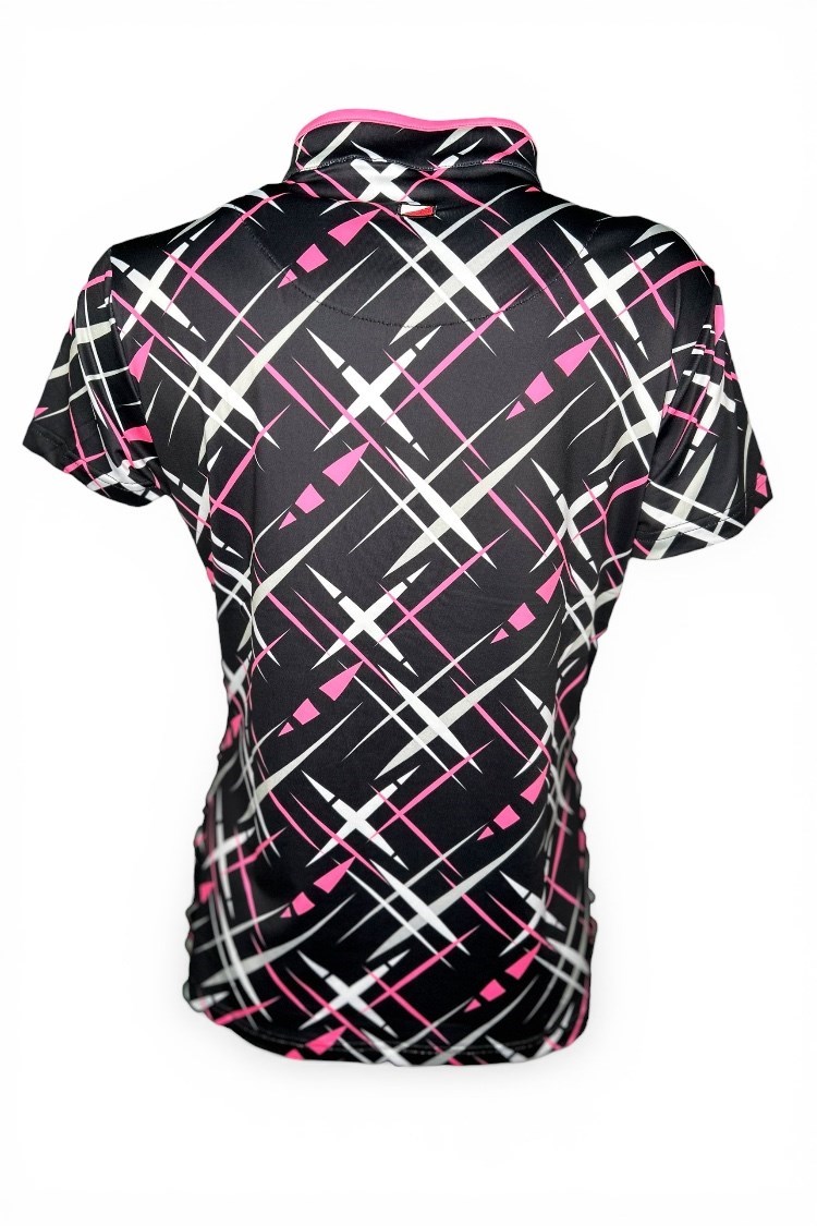 Picture of JRB Ladies Cross Print Short Sleeve Polo - Black / White / Pink /Grey