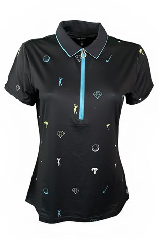 Show details for JRB Ladies Short Sleeve Printed Polo - Navy / Blue / White / Lime