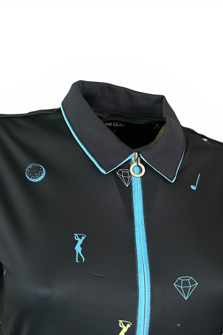 Picture of JRB Ladies Short Sleeve Printed Polo - Navy / Blue / White / Lime