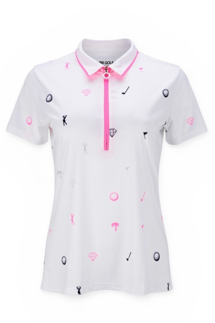 Picture of JRB Ladies Short Sleeve Printed Polo - White / Pink / Black