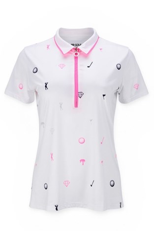 Show details for JRB Ladies Short Sleeve Printed Polo - White / Pink / Black