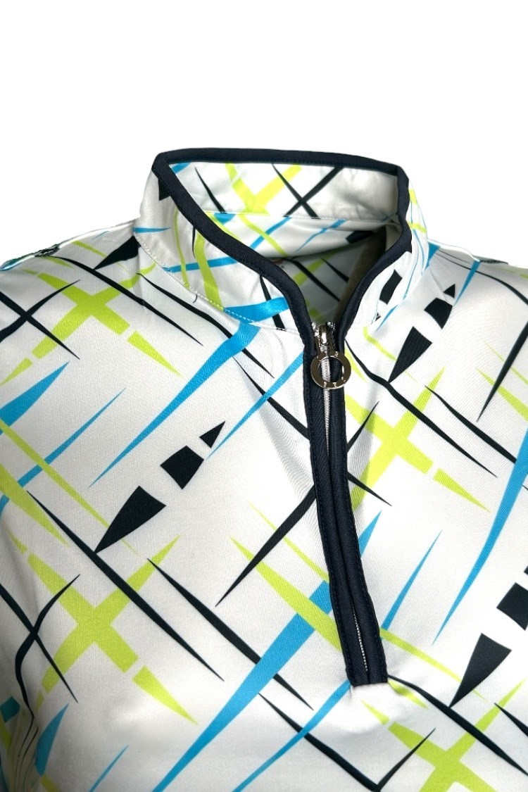 Picture of JRB Ladies Cross Print Sleeveless Polo - White / Navy / Blue / Lime