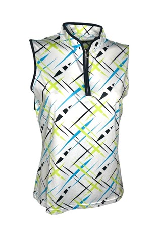Show details for JRB Ladies Cross Print Sleeveless Polo - White / Navy / Blue / Lime