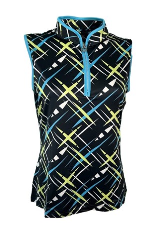 Show details for JRB Ladies Cross Print Sleeveless Polo - Navy / Lime / White / Blue