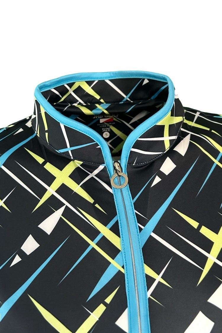 Picture of JRB Ladies Cross Print Sleeveless Polo - Navy / Lime / White / Blue