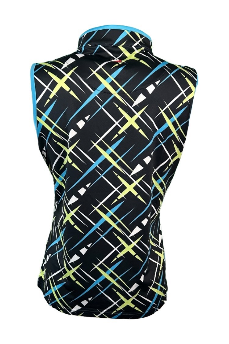 Picture of JRB Ladies Cross Print Sleeveless Polo - Navy / Lime / White / Blue