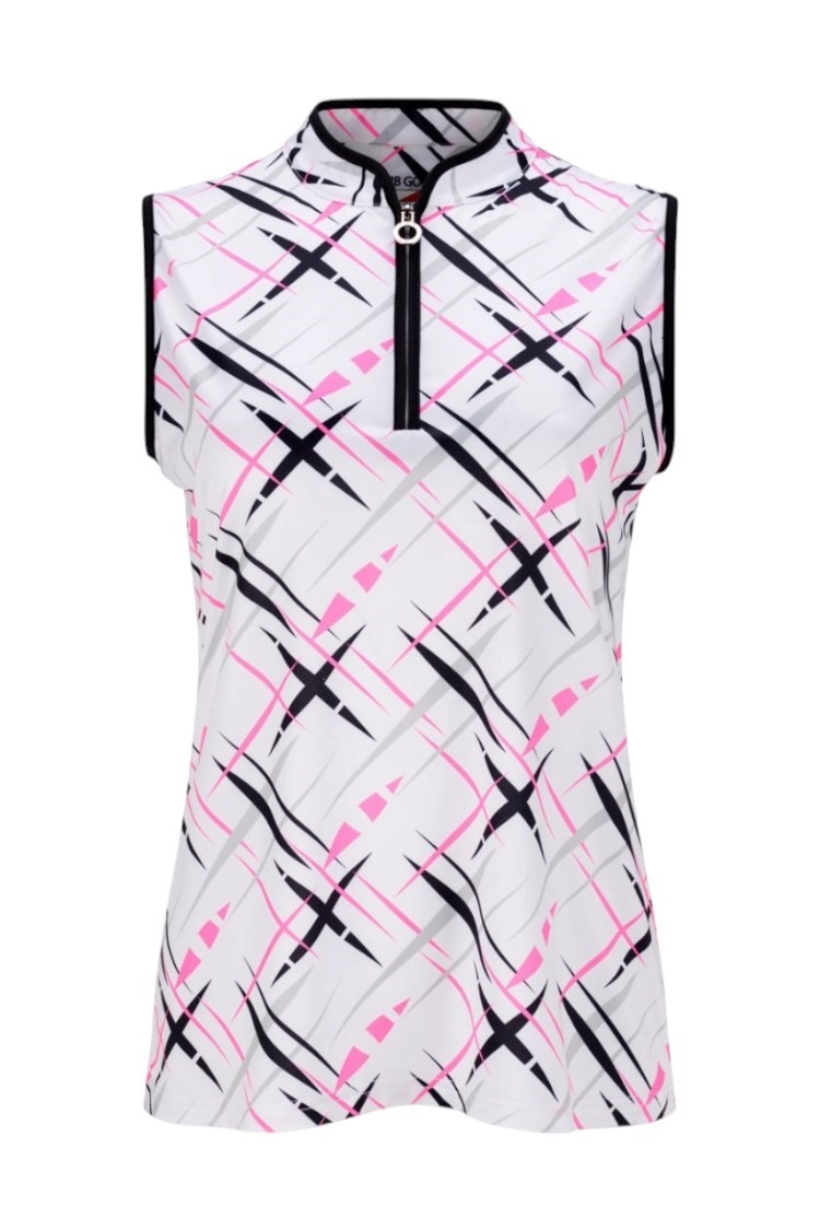 Picture of JRB Ladies Cross Print Sleeveless Polo - White / Black / Grey / Pink