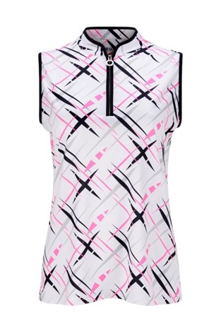 Show details for JRB Ladies Cross Print Sleeveless Polo - White / Black / Grey / Pink